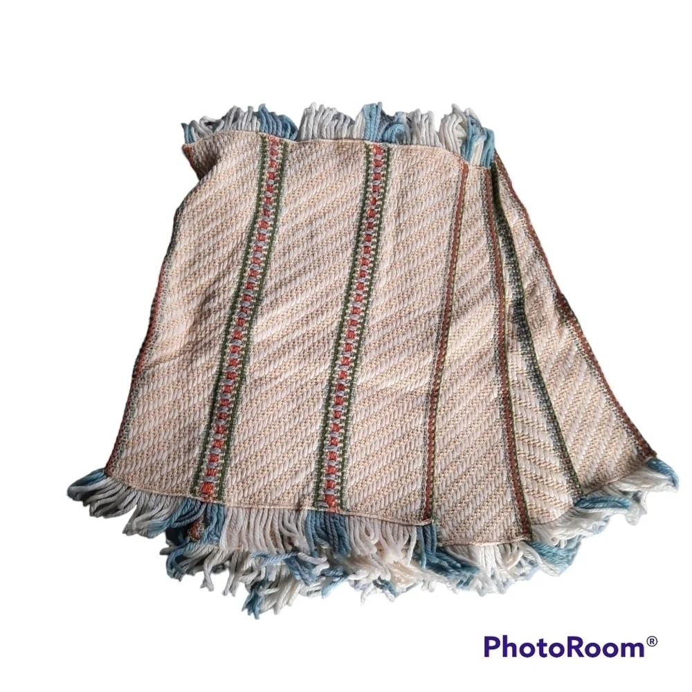 Vintage Southwestern Boho Woven Knit Fringe Striped Dinner Placemats Set Of 4